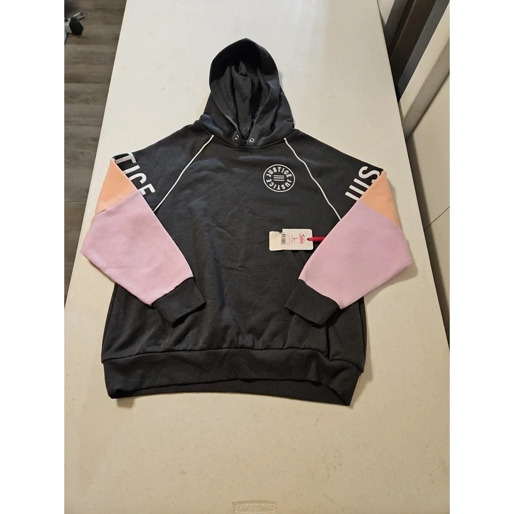 Justice Girls' Colorblock Fleece Hooded Sweatshirt Glitter Hoodie Lg 10/12 (A965